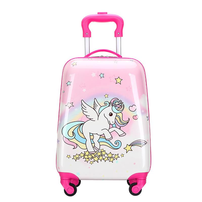 Kinder-Cartoon-Rollgepäck, Kinder-Reisekoffer auf Rad, Trolley-Gepäcktasche, Handgepäck-Koffer, für Kinder, Geschenk, rosa Mädchen-Trolley-Koffer 18 Zoll 18" von Joom DACH