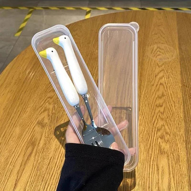 Kinder Cartoon Tiere Besteck Edelstahl Löffel Gabel Set Tragbares Mittagessen Im Freien Geschirr mit Box Küche Zubehör von Joom DACH