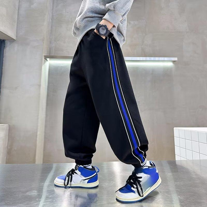Kinder Casual Jogginghose Jungen und Mädchen Herbst und Winter neues Design Sinn für bunt gestreifte Hose gerade Hose mit weitem Bein 140 schwarz von Joom DACH