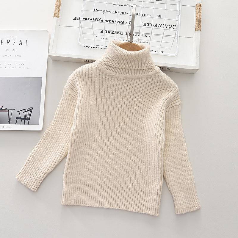 Kinder Casual Weiche Baumwolle Pullover Rollkragen Dünne Pullover für Mädchen Stricken Pullover Elastische Jumper Herbst Winter 110 beige von Joom DACH