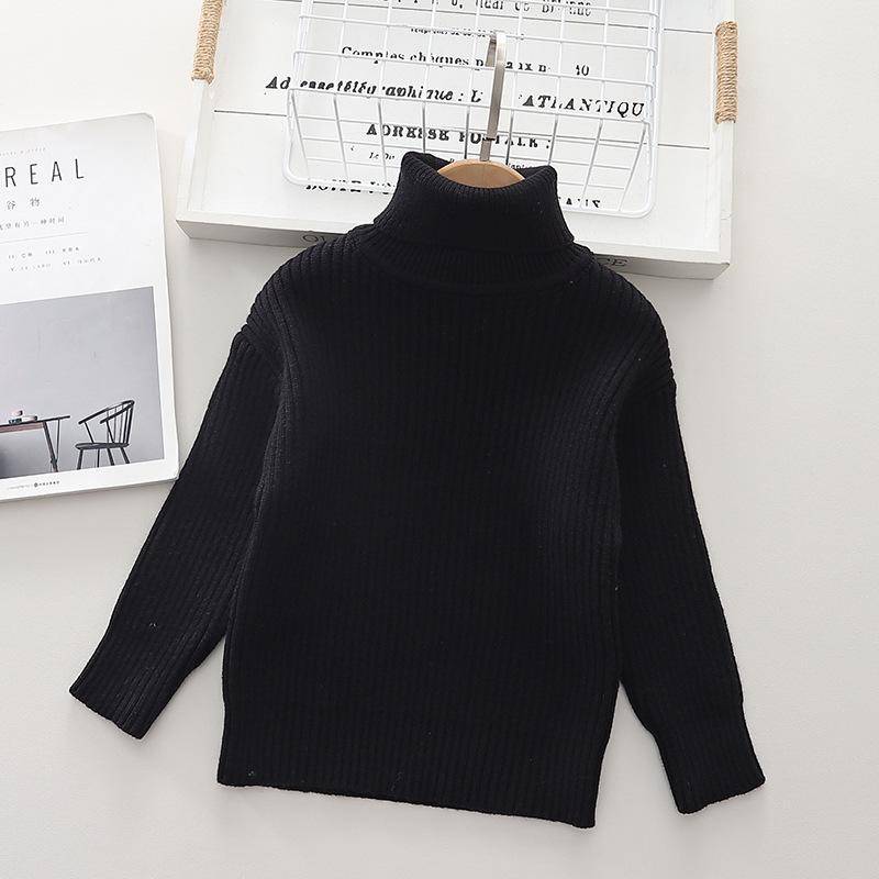 Kinder Casual Weiche Baumwolle Pullover Rollkragen Dünne Pullover für Mädchen Stricken Pullover Elastische Jumper Herbst Winter 130 schwarz von Joom DACH