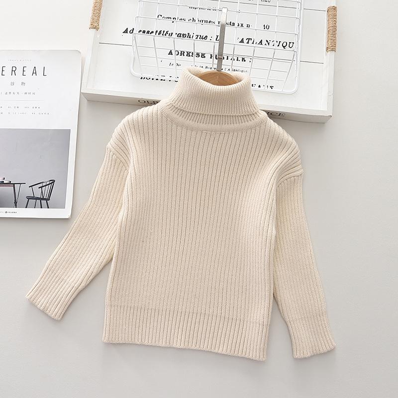 Kinder Casual Weiche Baumwolle Pullover Rollkragen Dünne Pullover für Mädchen Stricken Pullover Elastische Jumper Herbst Winter 90 beige von Joom DACH