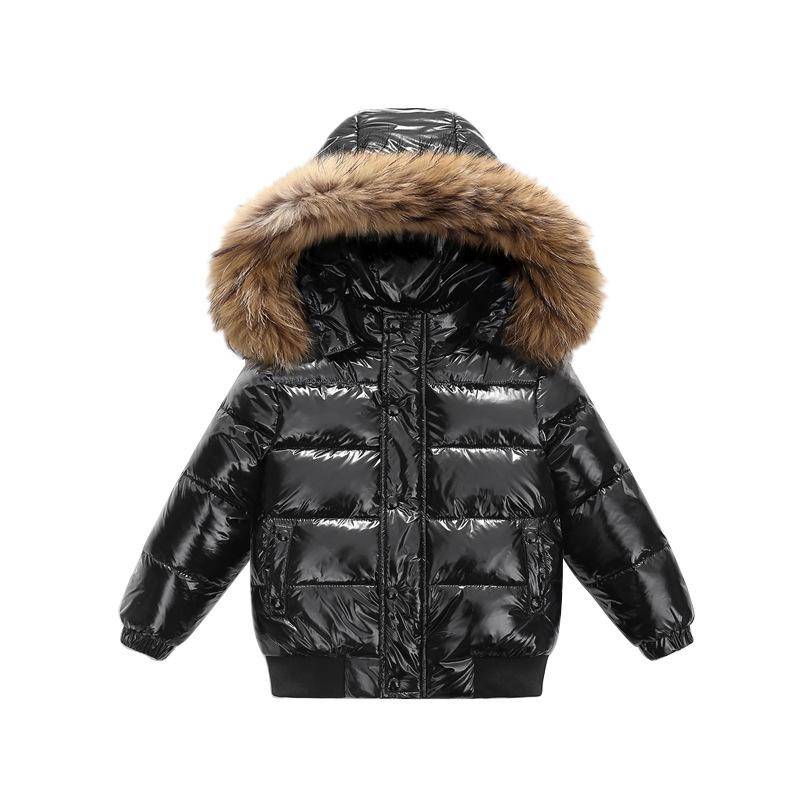 Kinder Daunenjacke Dick Warm Kinder Daunenmantel Kapuze Jungen Mädchen Puffer Oberbekleidung Winddicht Teenager Winterjacke 80cm schwarz von Joom DACH