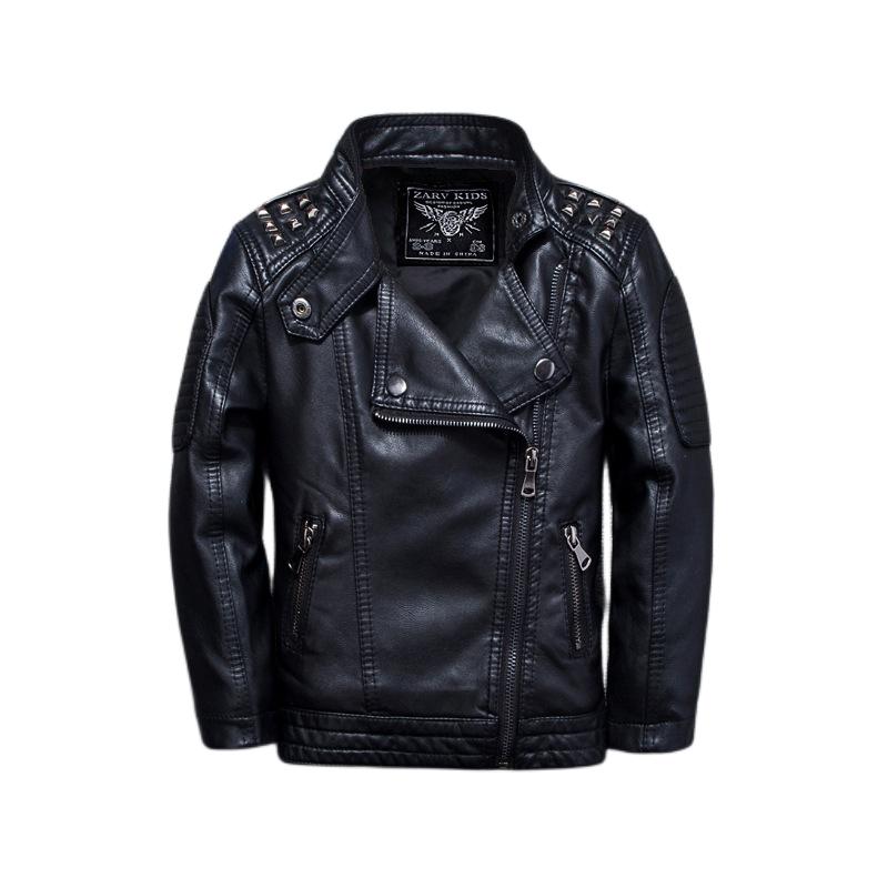 Kinder Echte PU Leder Jacke Zipper Jungen Mädchen Nieten Mode Kinder Frühling Jacke Kleidung Feste Oberbekleidung Mäntel Herbst Winter 130(7-8) schwarz von Joom DACH