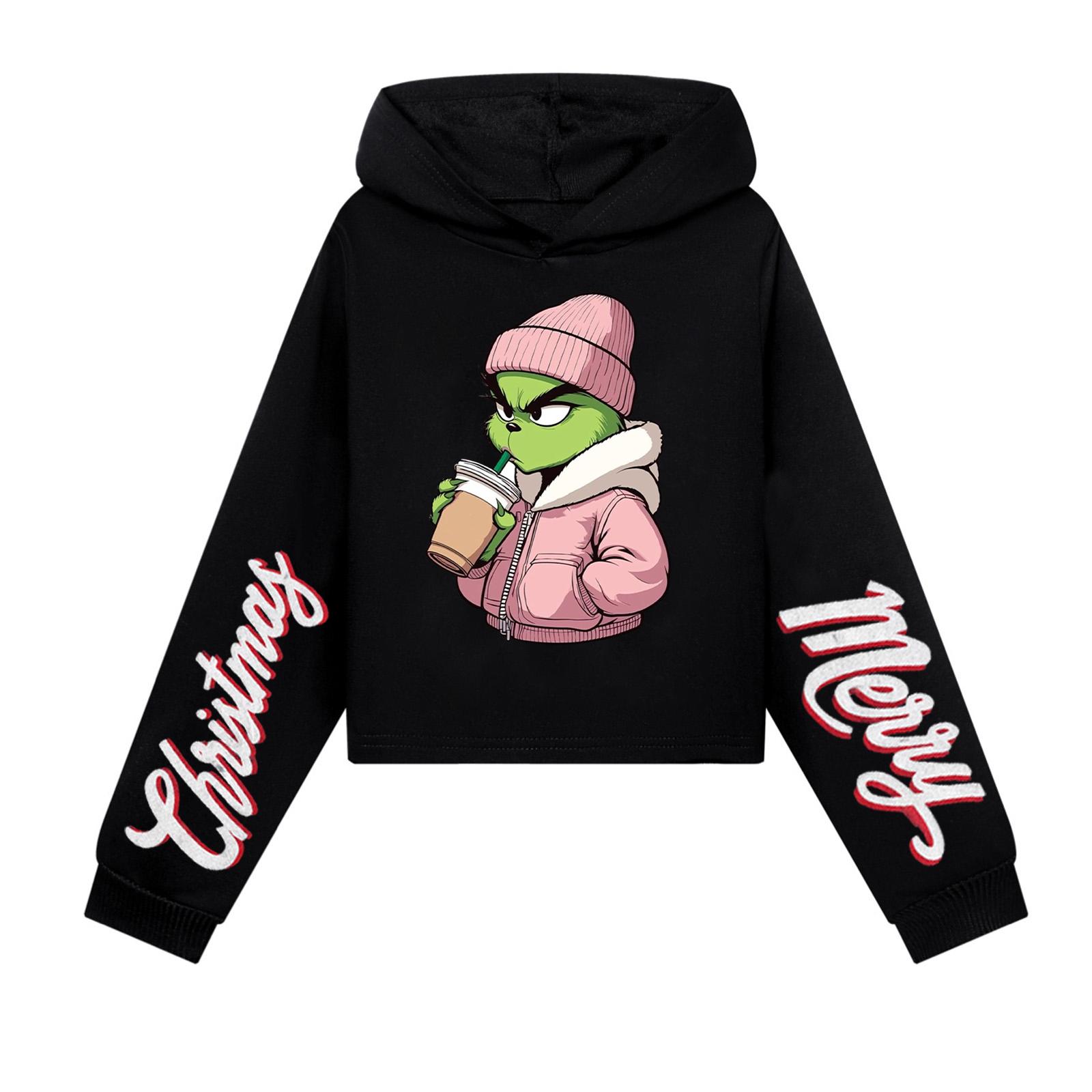 Kinder Freizeitmode Weihnachten Bedrucktes Langarm Kapuzensweatshirt (Ohne Kordelzug) 170 schwarz von Joom DACH