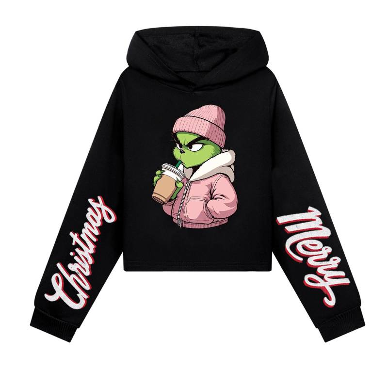 Kinder Freizeitmode Weihnachten Bedrucktes Langarm Kapuzensweatshirt (Ohne Kordelzug) 170 schwarz von Joom DACH