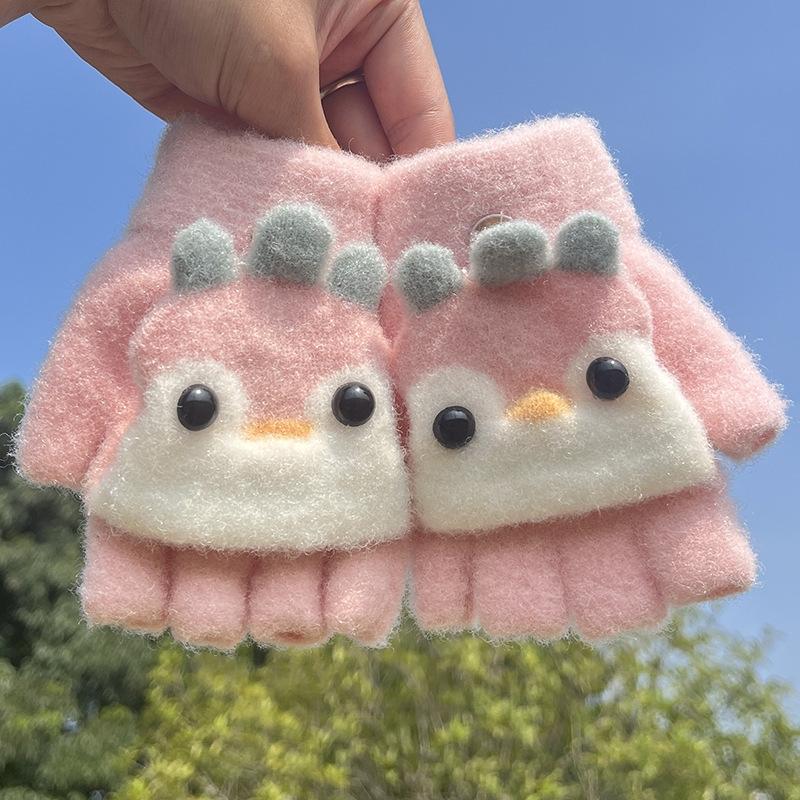 Kinder Fünf Finger Handschuhe Winter Junge Verdickte Halbfinger Fäustlinge Mädchen Kind Gestrickte Fäustlinge Winter Neue Cartoon Warme Flip Handschuhe hellrosa von Joom DACH