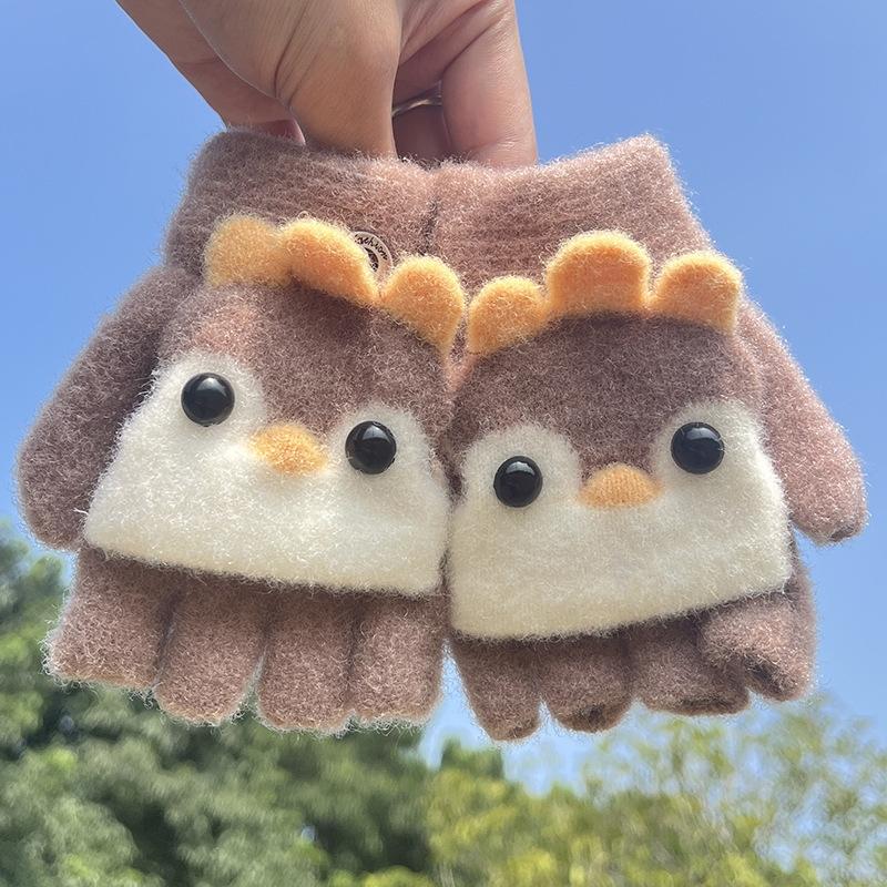 Kinder Fünf Finger Handschuhe Winter Junge Verdickte Halbfinger Fäustlinge Mädchen Kind Gestrickte Fäustlinge Winter Neue Cartoon Warme Flip Handschuhe khaki von Joom DACH
