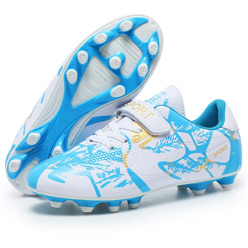 Kinder-Fußballschuhe, PVC, rutschfest, langer Nagel, TF-Magic-Aufkleber mit Jungen-Spiel-Fußballschuhen 29 weiß/blau von Joom DACH