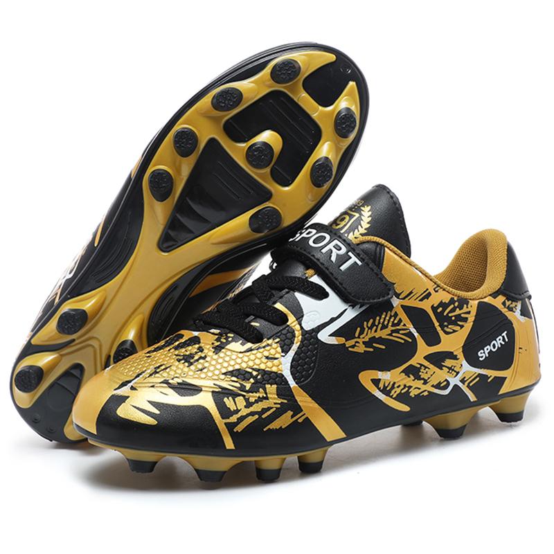 Kinder-Fußballschuhe, PVC, rutschfest, langer Nagel, TF-Magic-Aufkleber mit Jungen-Spiel-Fußballschuhen 36 gold/schwarz von Joom DACH