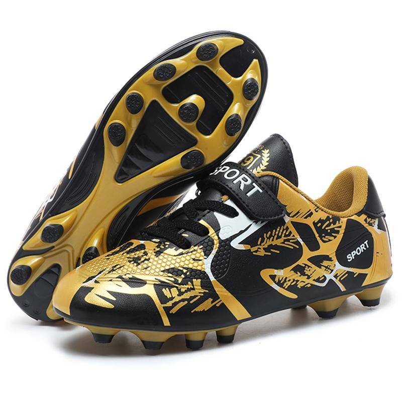 Kinder-Fußballschuhe, PVC, rutschfest, langer Nagel, TF-Magic-Aufkleber mit Jungen-Spiel-Fußballschuhen 36 gold/schwarz von Joom DACH