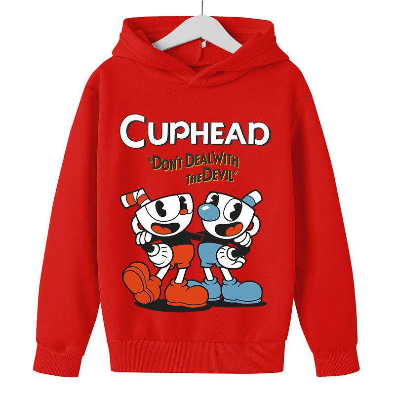 Kinder Game Cuphead Hoodie Jungen Mädchen Mode Cartoon Sweatshirt Frühling und Herbst Modell Horror Kleidung Langarm 3-13Yrs 160 rot von Joom DACH