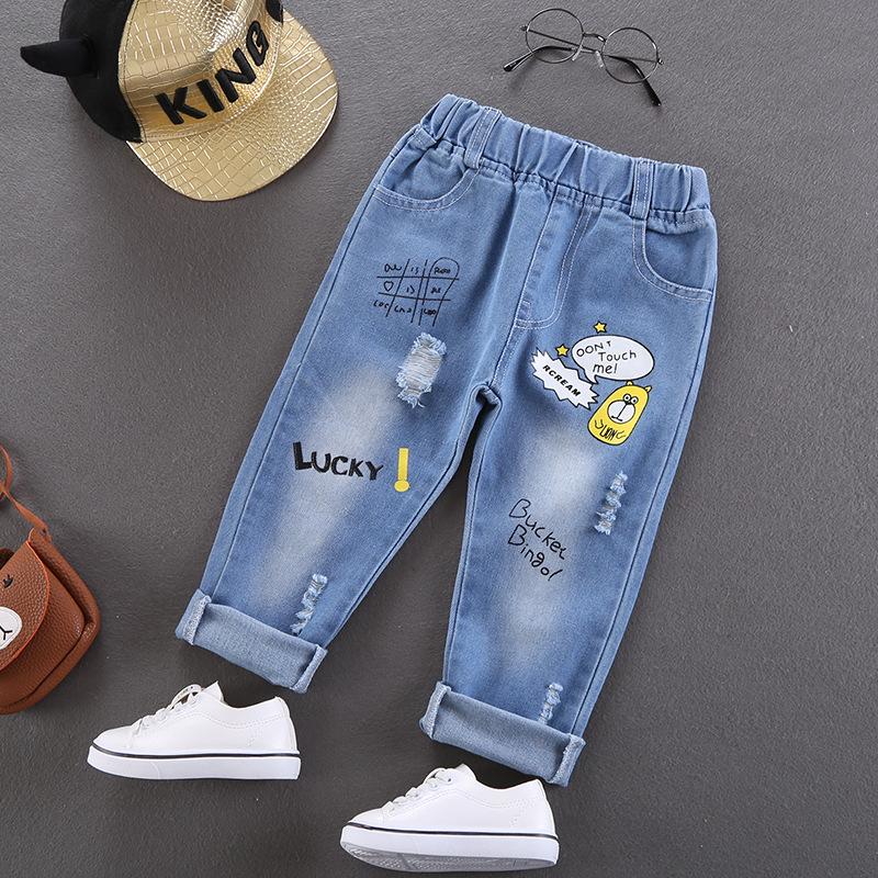 Kinder Gerade Jeans Jungen Elastische Taille Denim Hosen Oberbekleidung Hosen Frühling Baby Jungen Mode Lose Hosen 110cm von Joom DACH
