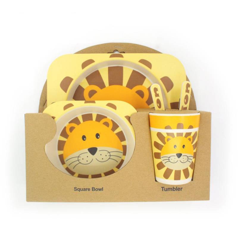 Kinder Geschirr Set Baby Fütterung Schüssel Bambus Geschirr Bambus Faser Gabel Tasse Schüssel Löffel Platte Tier Cartoon Baby Platte von Joom DACH