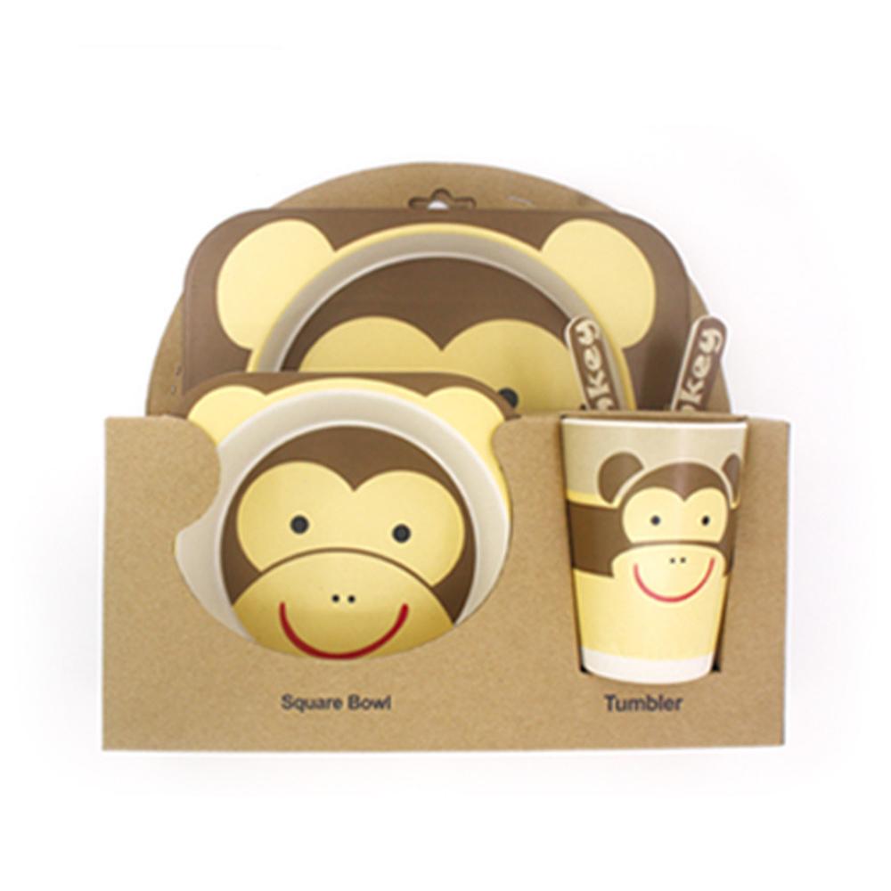 Kinder Geschirr Set Baby Fütterung Schüssel Bambus Geschirr Bambus Faser Gabel Tasse Schüssel Löffel Platte Tier Cartoon Baby Platte von Joom DACH