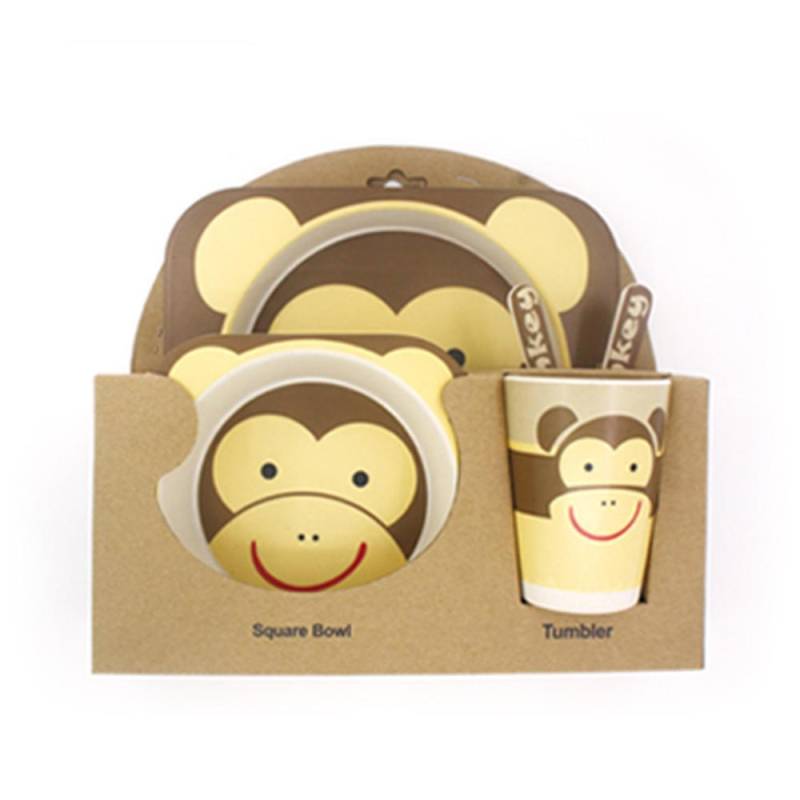 Kinder Geschirr Set Baby Fütterung Schüssel Bambus Geschirr Bambus Faser Gabel Tasse Schüssel Löffel Platte Tier Cartoon Baby Platte von Joom DACH