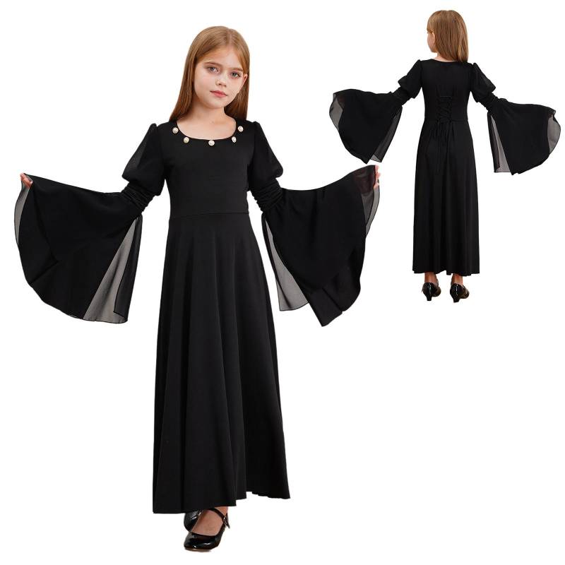 Kinder Halloween Kostüm Fee Kostüm Gothic Prinzessin Langes Kleid Mädchen Renaissance Kleid Mittelalter Kostüm Abendkleid Retro Fee Kleid Vintage 11-12 Years schwarz von Joom DACH