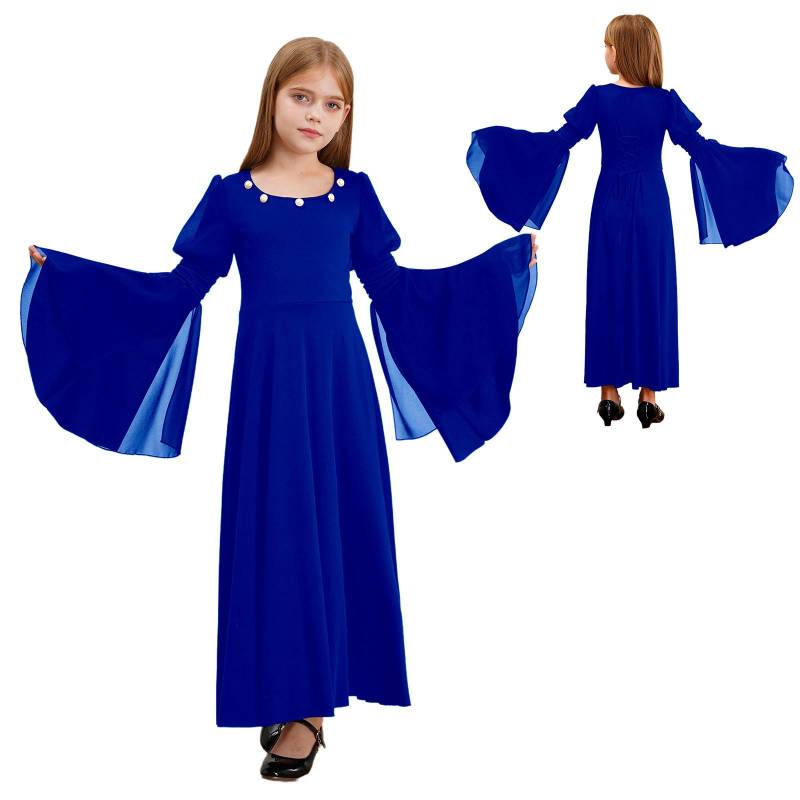 Kinder Halloween Kostüm Fee Kostüm Gothic Prinzessin Langes Kleid Mädchen Renaissance Kleid Mittelalter Kostüm Abendkleid Retro Fee Kleid Vintage 11-12 Years blau von Joom DACH