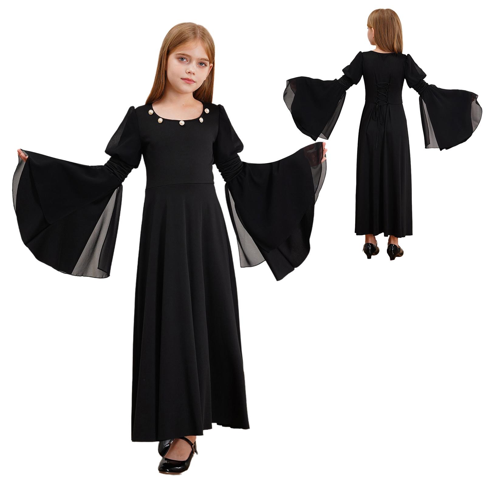 Kinder Halloween Kostüm Fee Kostüm Gothic Prinzessin Langes Kleid Mädchen Renaissance Kleid Mittelalter Kostüm Abendkleid Retro Fee Kleid Vintage 9-10 Years schwarz von Joom DACH