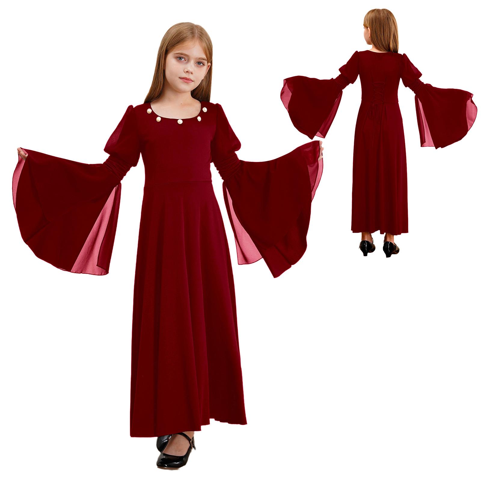 Kinder Halloween Kostüm Fee Kostüm Gothic Prinzessin Langes Kleid Mädchen Renaissance Kleid Mittelalter Kostüm Abendkleid Retro Fee Kleid Vintage 9-10 Years bordeaux von Joom DACH