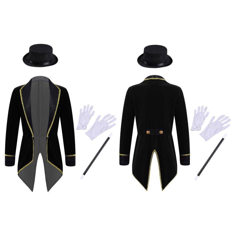 Kinder Halloween Zauberer Frack Kostüm Langarm Zirkus Ringmaster Smoking Jacke Mäntel Junge Mädchen Karneval Party Ausgefallenes Outfit 11-12 Years von Joom DACH