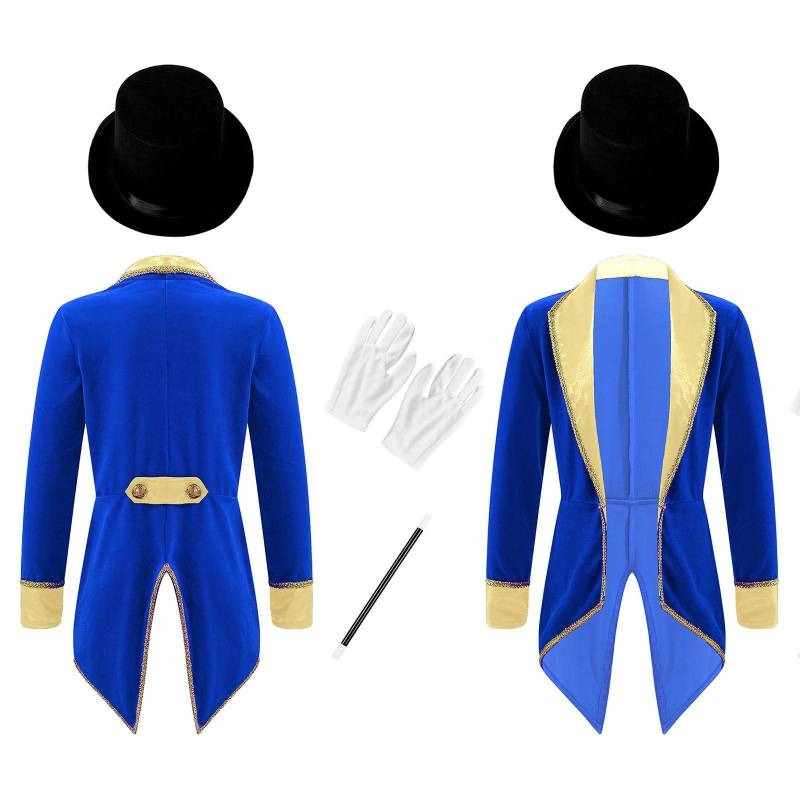 Kinder Halloween Zauberer Frack Kostüm Langarm Zirkus Ringmaster Smoking Jacke Mäntel Junge Mädchen Karneval Party Ausgefallenes Outfit 3-4 Years königsblau von Joom DACH