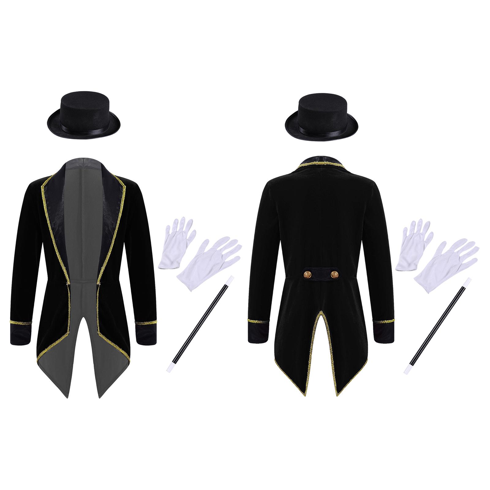 Kinder Halloween Zauberer Frack Kostüm Langarm Zirkus Ringmaster Smoking Jacke Mäntel Junge Mädchen Karneval Party Ausgefallenes Outfit 7-8 Years von Joom DACH