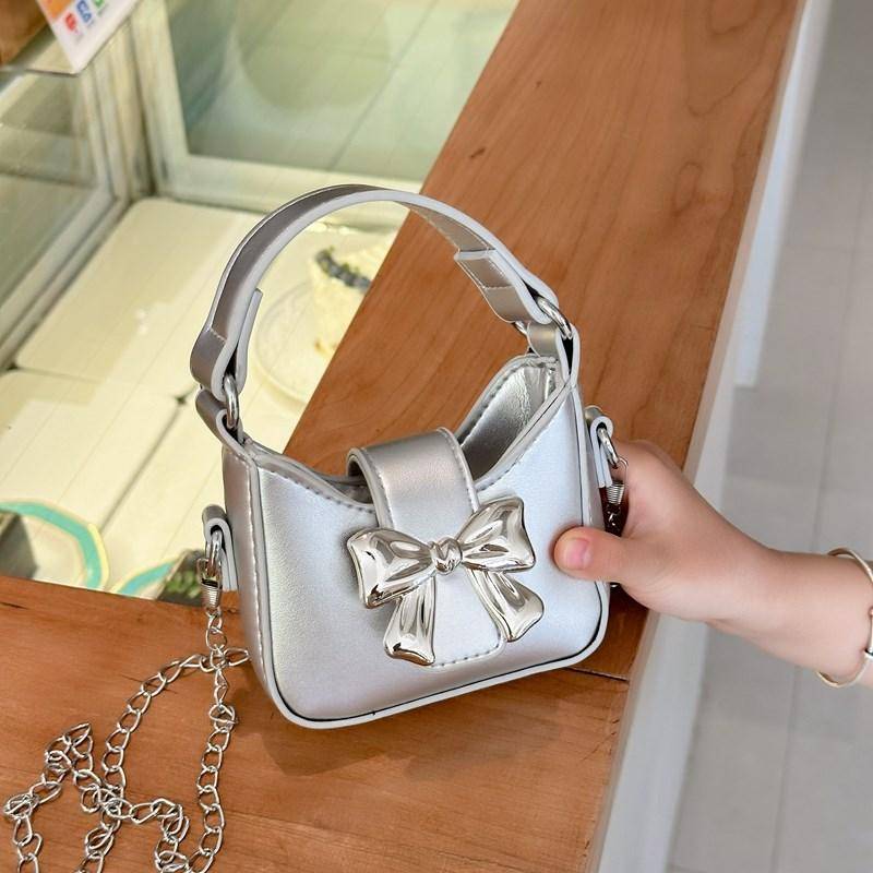 Kinder Handtasche Mädchen Kette Umhängetasche Bowknot Kinder Schultertasche silber von Joom DACH