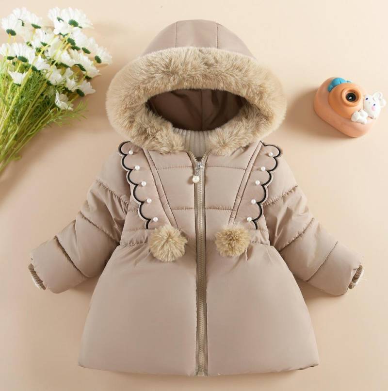 Kinder Herbst Winter Dicke Baumwolljacke Kinder Mädchen Warm Perlen Jacke Plüschkragen Kapuze Winddicht Oberbekleidung 1 Bis 6 Jahre 110cm khaki von Joom DACH