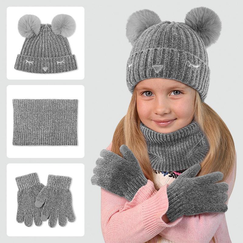 Kinder Herbst- & Winter Strick-Dreiteiler: Plüschwollmütze, Schal & Handschuhe für Jungen & Mädchen - Dick, warm, Kälteschutz. von Joom DACH