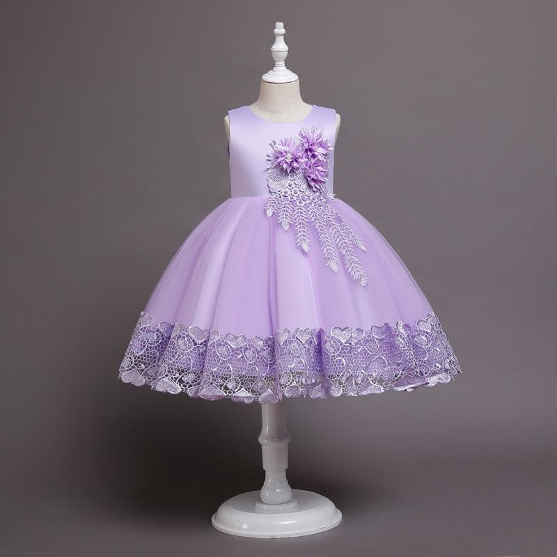Kinder-Hochzeitskleid, formelles Kleid, Applikationen, Spitze, Prinzessin, Party, Abschlussball, Quasten 100cm violett von Joom DACH