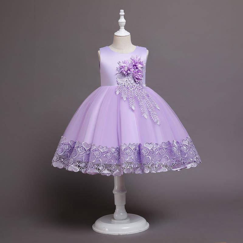 Kinder-Hochzeitskleid, formelles Kleid, Applikationen, Spitze, Prinzessin, Party, Abschlussball, Quasten 100cm violett von Joom DACH