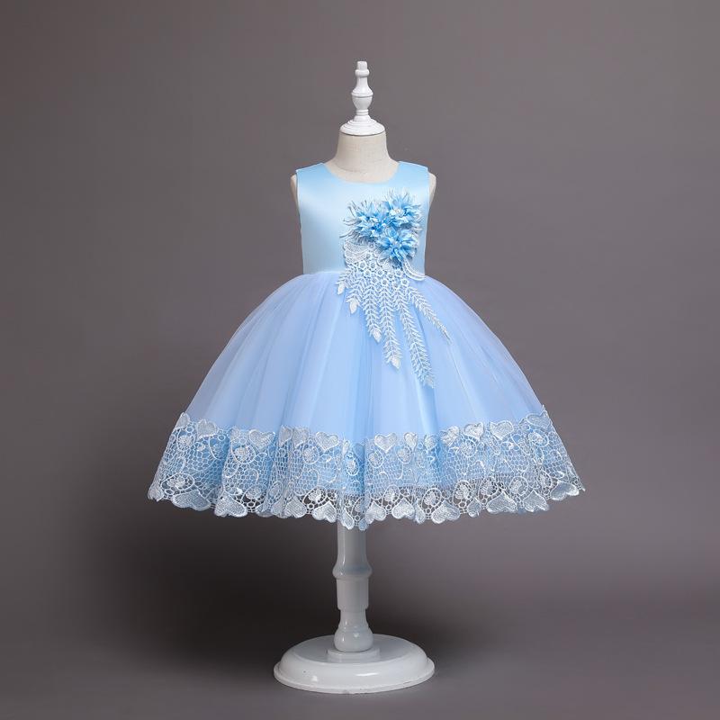 Kinder-Hochzeitskleid, formelles Kleid, Applikationen, Spitze, Prinzessin, Party, Abschlussball, Quasten 110cm hellblaue von Joom DACH