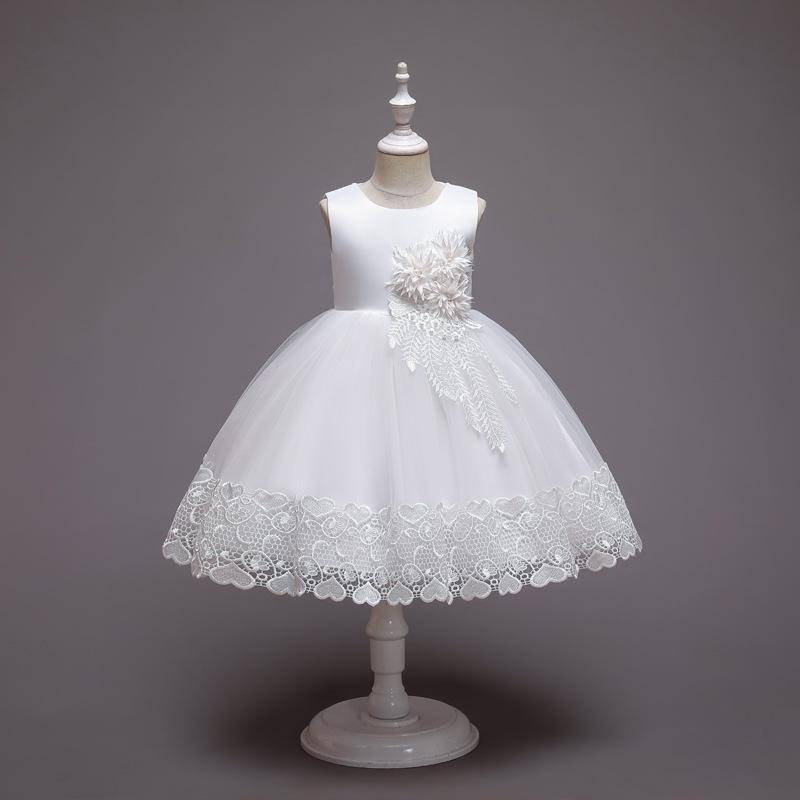 Kinder-Hochzeitskleid, formelles Kleid, Applikationen, Spitze, Prinzessin, Party, Abschlussball, Quasten 120cm weiß von Joom DACH