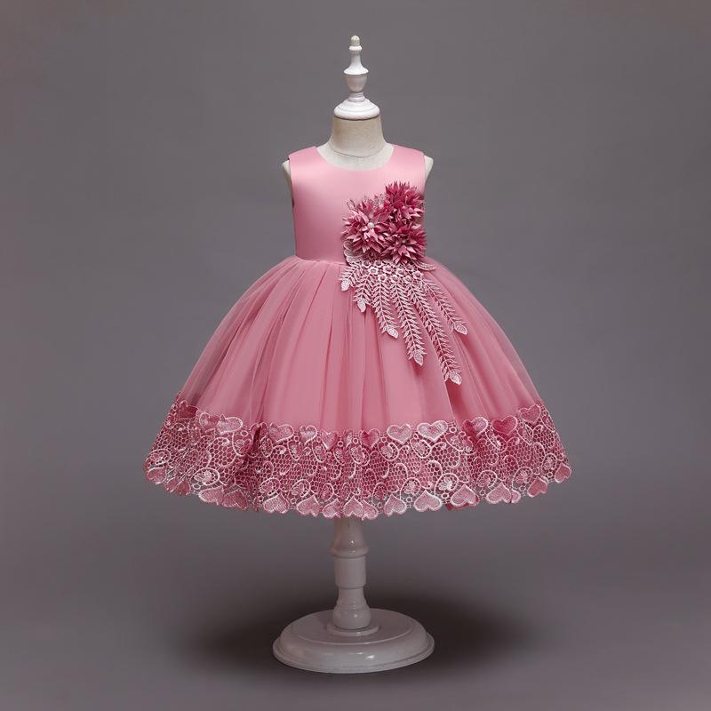 Kinder-Hochzeitskleid, formelles Kleid, Applikationen, Spitze, Prinzessin, Party, Abschlussball, Quasten 130cm rosa von Joom DACH