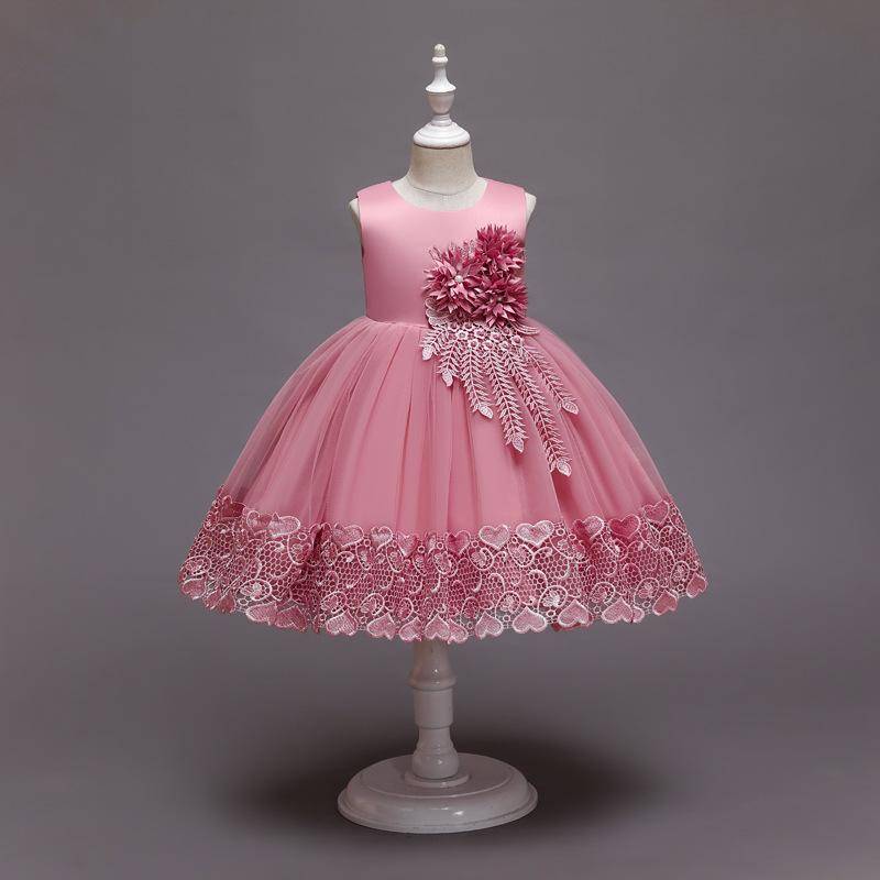 Kinder-Hochzeitskleid, formelles Kleid, Applikationen, Spitze, Prinzessin, Party, Abschlussball, Quasten 130cm rosa von Joom DACH