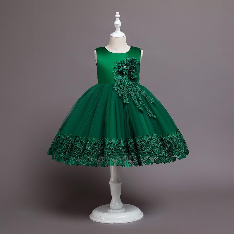Kinder-Hochzeitskleid, formelles Kleid, Applikationen, Spitze, Prinzessin, Party, Abschlussball, Quasten 150cm grün von Joom DACH