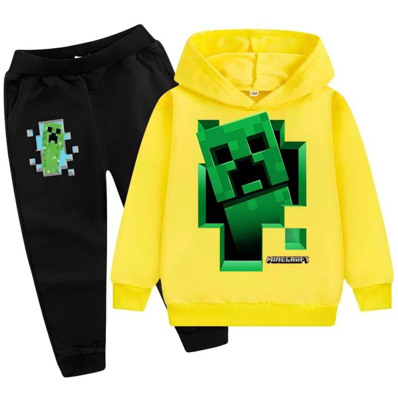 Kinder Hoodie Trainingsanzug Creeper Jungen Hoodie Hose 2-teiliges Set Minecraft HD Druck Spiel Kinder Hoodie Set Junge Mädchen Hoodie Set Polyester 140CM von Joom DACH