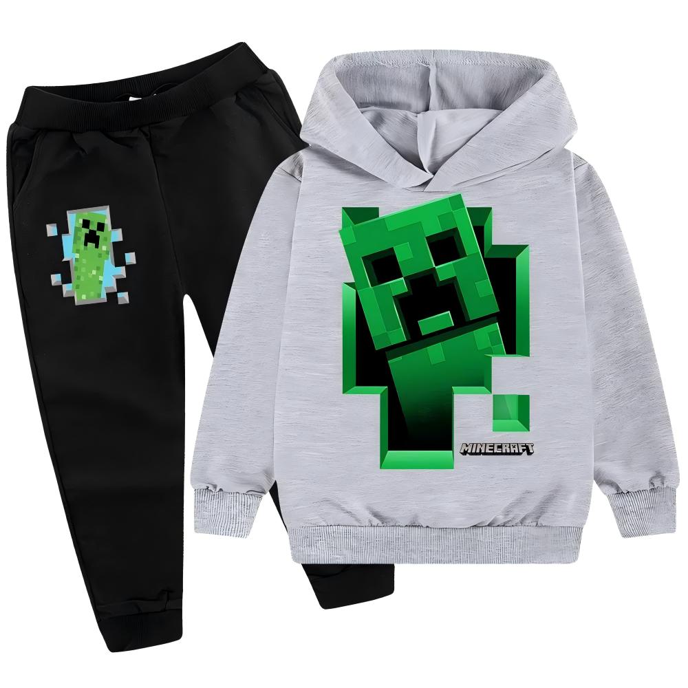Kinder Hoodie Trainingsanzug Creeper Jungen Hoodie Hose 2-teiliges Set Minecraft HD Druck Spiel Kinder Hoodie Set Junge Mädchen Hoodie Set Polyester 160CM von Joom DACH