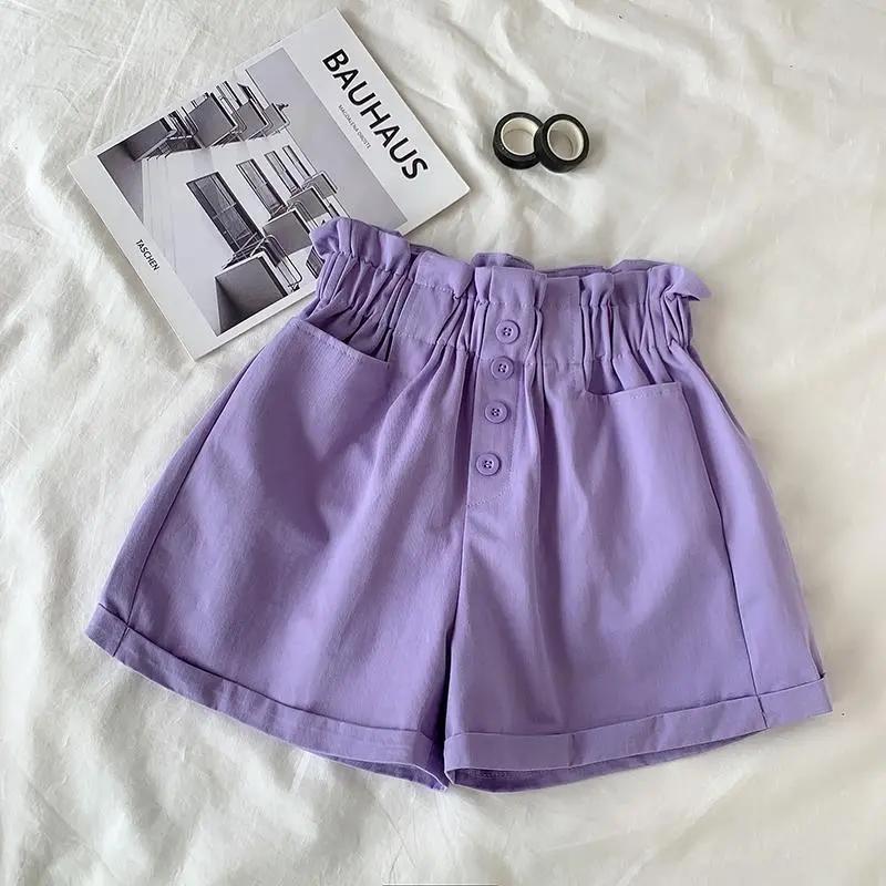 Kinder Hosen Sommer Mädchen Casual Kinder Shorts Sommer Lose Hohe Taille Shorts Knopf Hosen 150 violett von Joom DACH