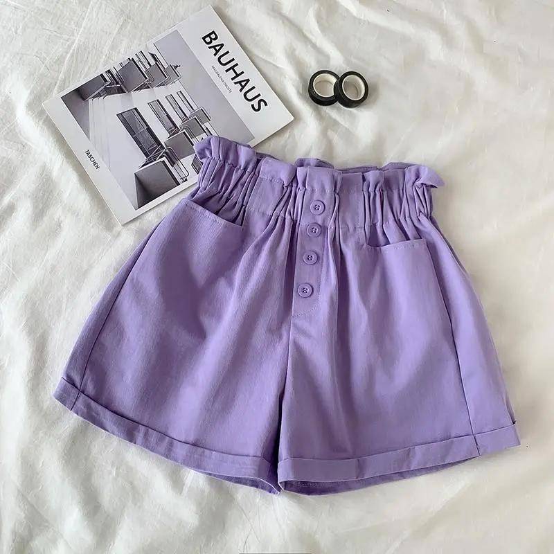 Kinder Hosen Sommer Mädchen Casual Kinder Shorts Sommer Lose Hohe Taille Shorts Knopf Hosen 150 violett von Joom DACH