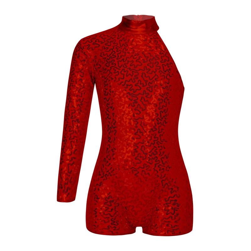 Kinder-Jazz-Performance-Oberteil, glitzernder Pailletten-Langarm-Trikotanzug mit unsichtbarem Verschluss 13-14 Years rot von Joom DACH