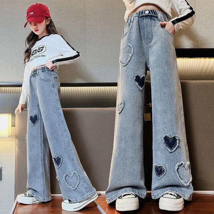 Kinder Jeans Mädchen Breite bein Hosen Kinder LooseTrousers Baby Gerade Denim Hosen Frühling Herbst 170cm von Joom DACH