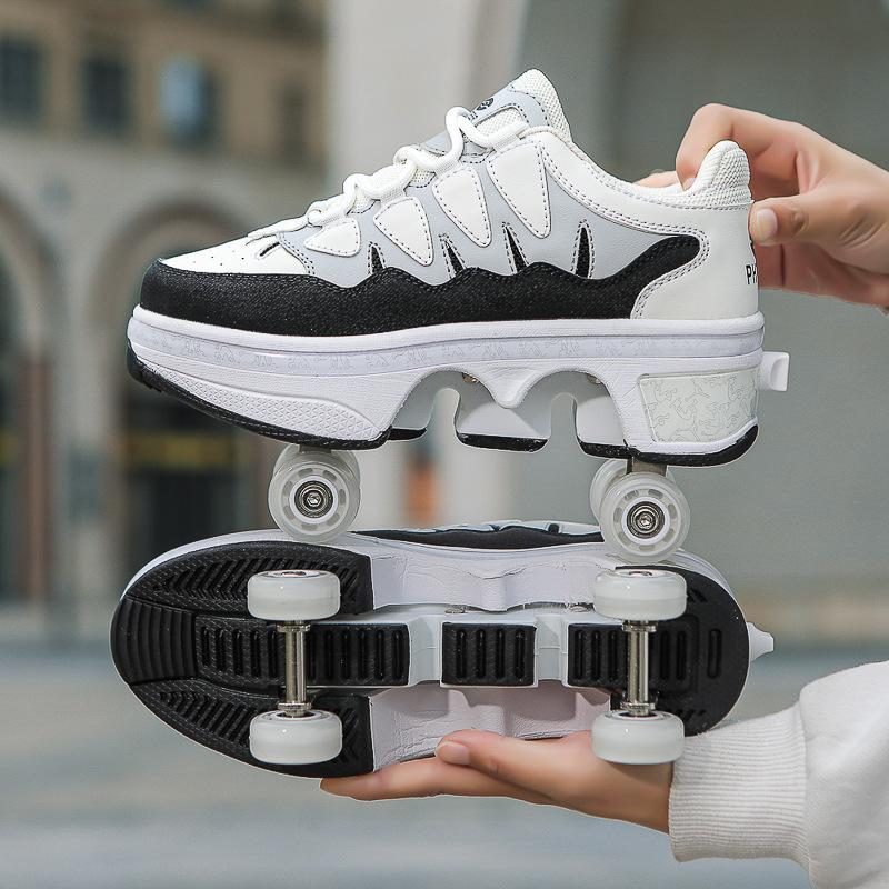 Kinder Jugendliche Jungen und Mädchen Verwandlungsschuhe Vier Räder Mehrzweck-Rollschuhe Doppelreihe Rollschuhe 39 von Joom DACH