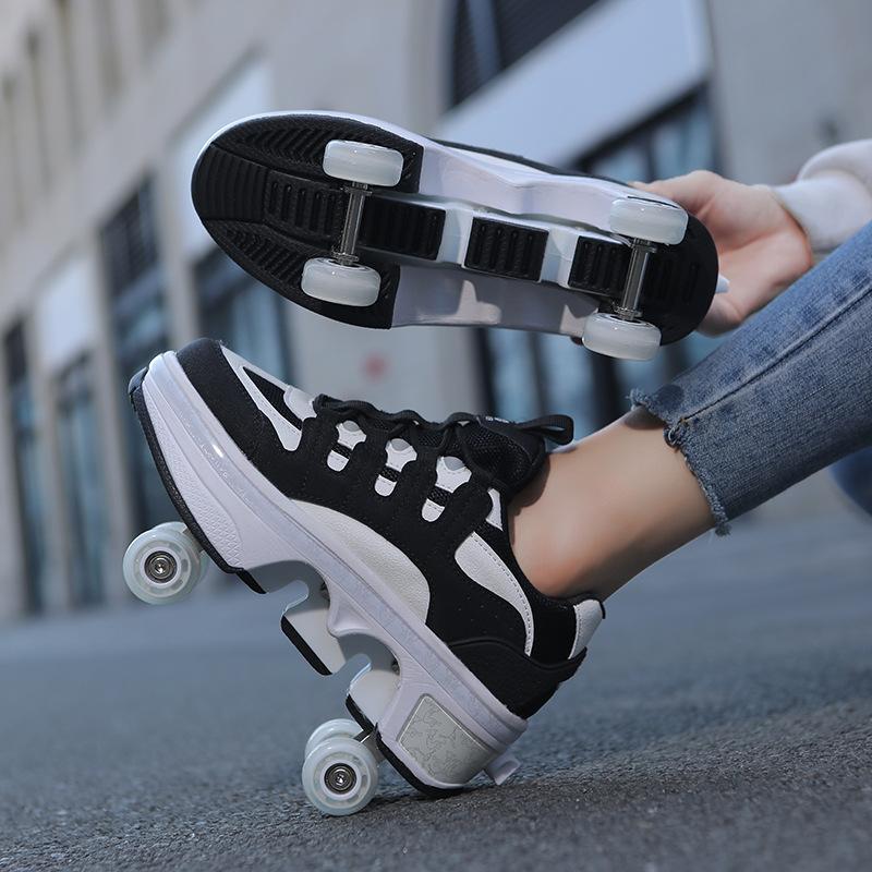 Kinder Jugendliche Jungen und Mädchen Verwandlungsschuhe Vier Räder Mehrzweck-Rollschuhe Doppelreihe Rollschuhe 39 von Joom DACH