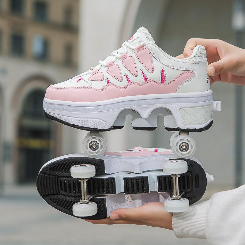 Kinder Jugendliche Jungen und Mädchen Verwandlungsschuhe Vier Räder Mehrzweck-Rollschuhe Doppelreihe Rollschuhe 39 von Joom DACH