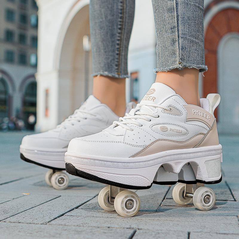 Kinder Jugendliche Jungen und Mädchen Verwandlungsschuhe Vier Räder Mehrzweck-Rollschuhe Doppelreihe Rollschuhe 39 von Joom DACH