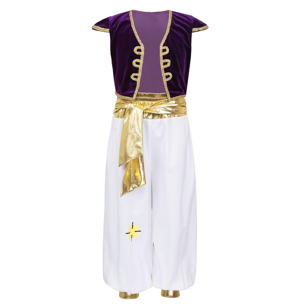 Kinder Jungen Arabischer Prinz Kostüm Outfit Flügelärmel Weste Weste mit Hosen Set für Halloween Dress Up Cosplay Party violett von Joom DACH