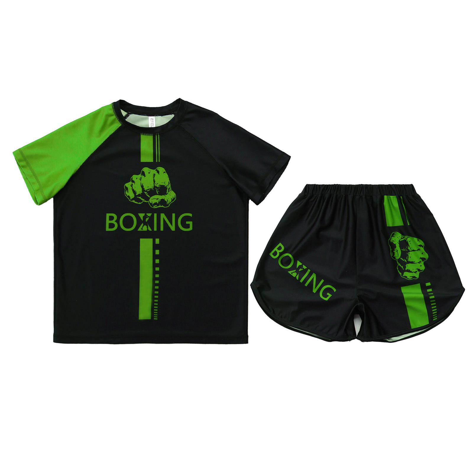 Kinder Jungen Boxuniform 2-teiliges Trainingsanzug Kurzarm Boxerhemd und Kampfshorts Muay Thai Kickboxen Set 9-10 Years grün von Joom DACH