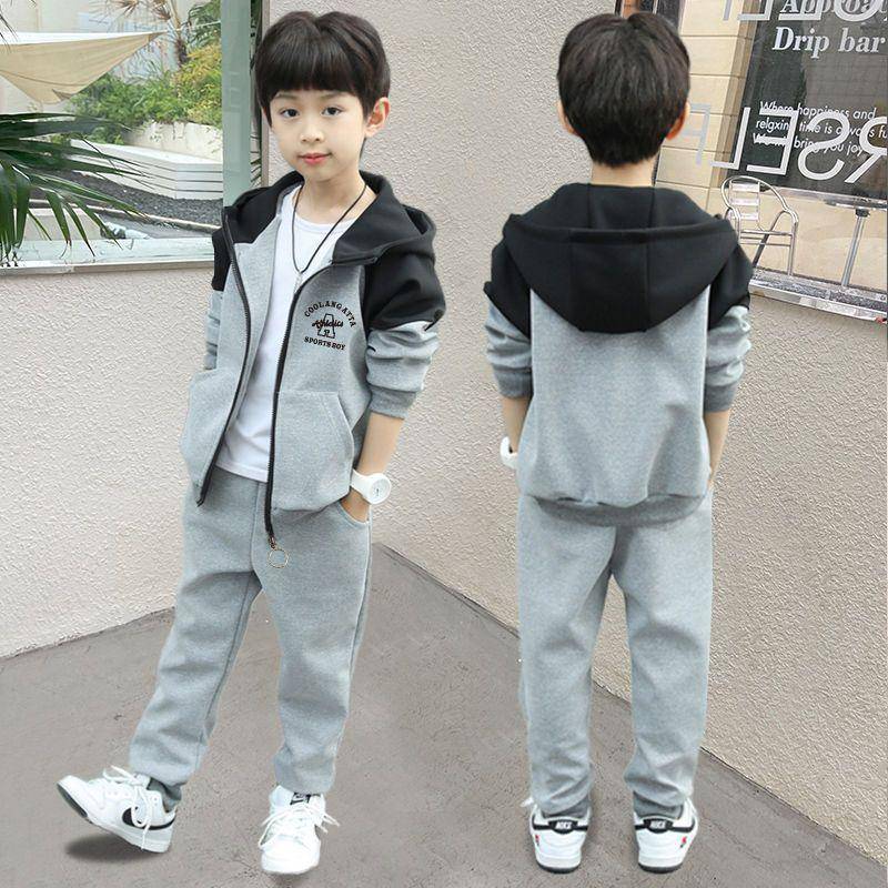 Kinder Jungen Farbblock Sweatsuit Outfit Reißverschluss Kapuzenpullover Jacke Hose Freizeitanzug Kinderkleidung für Frühling Herbst 160 graue von Joom DACH